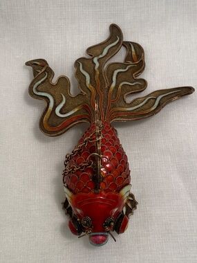 Vintage Chinese Cloisonné Articulated Koi Fish Sculpture Large 9" Enamel Brass